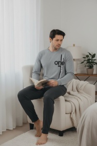 Pijama din bumbac cu maneca lunga pentru barbati COD PJ-035