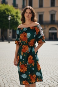 Rochie lunga de vara cu model floral elegant