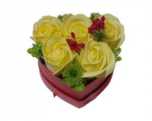 Aranjament floral superb cu 5 trandafiri de sapun X95 - Img 1