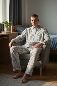 Pijama cu maneca lunga si pantaloni lungi din bumbac pentru barbati COD PJ-351