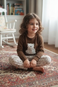 Pijama cu maneca lunga si pantaloni lungi din bumbac pentru copii COD PJ-122