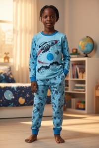 Pijama cu maneca lunga si pantaloni lungi din bumbac pentru copii COD PJ-142