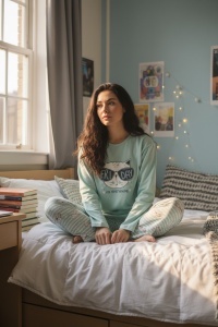 Pijama cu maneca lunga si pantaloni lungi din bumbac pentru dama COD PJ-228
