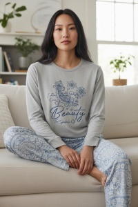 Pijama cu maneca lunga si pantaloni lungi din bumbac pentru dama COD PJ-248