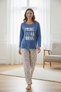 Pijama cu maneca lunga si pantaloni lungi din bumbac pentru dama COD PJ-268