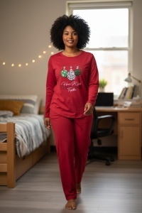 Pijama cu maneca lunga si pantaloni lungi din bumbac pentru dama COD PJ-288