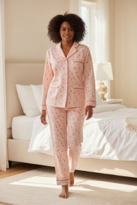 Pijama cu maneca lunga si pantaloni lungi din bumbac pentru dama COD PJ-329