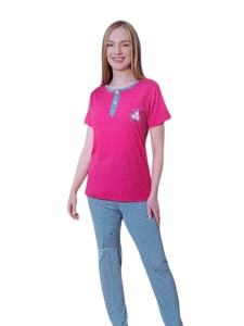 Pijama dama cu maneca scurta si pantaloni lungi din bumbac cod x2904