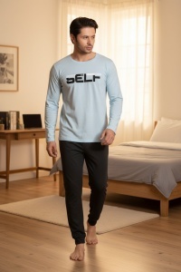 Pijama din bumbac cu maneca lunga pentru barbati COD PJ-032