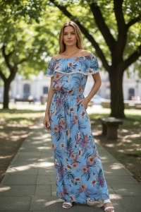 Rochie lunga de vara cu model floral elegant