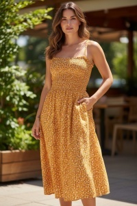 Rochie lunga de vara cu model floral elegant