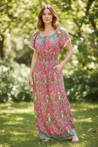 Rochie lunga de vara cu model floral elegant