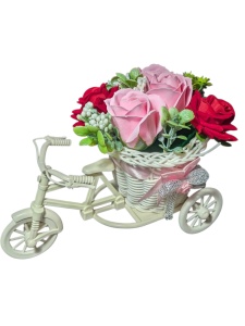 Bicicleta deosebita cu 5 trandafiri din sapun cod x40153