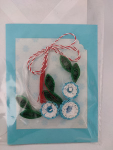 Mini Felicitare cu floare si petale 3D lucrate manual cod 45976 - Img 2