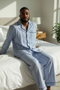 Pijama cu maneca lunga si pantaloni lungi din bumbac pentru barbati COD PJ-348