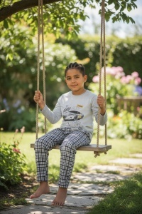 Pijama cu maneca lunga si pantaloni lungi din bumbac pentru copii COD PJ-119