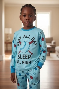 Pijama cu maneca lunga si pantaloni lungi din bumbac pentru copii COD PJ-139