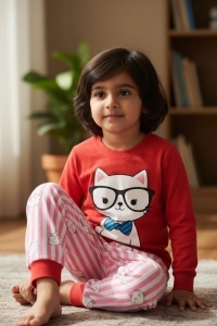 Pijama cu maneca lunga si pantaloni lungi din bumbac pentru copii COD PJ-159