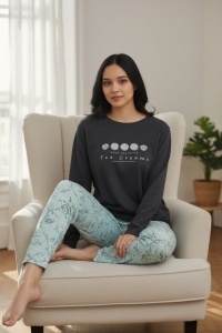 Pijama cu maneca lunga si pantaloni lungi din bumbac pentru dama COD PJ-225