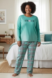 Pijama cu maneca lunga si pantaloni lungi din bumbac pentru dama COD PJ-245