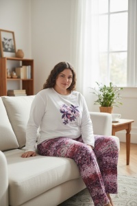 Pijama cu maneca lunga si pantaloni lungi din bumbac pentru dama COD PJ-275