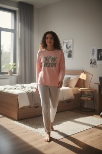 Pijama cu maneca lunga si pantaloni lungi din bumbac pentru dama COD PJ-295