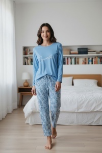 Pijama cu maneca lunga si pantaloni lungi din bumbac pentru dama COD PJ-305