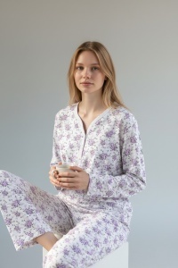 Pijama cu maneca lunga si pantaloni lungi din bumbac pentru dama COD PJ-315