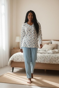 Pijama cu maneca lunga si pantaloni lungi din bumbac pentru dama COD PJ-326
