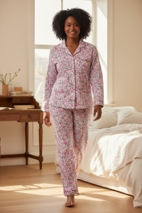 Pijama cu maneca lunga si pantaloni lungi din bumbac pentru dama COD PJ-336