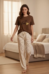 Pijama cu maneca scurta si pantaloni lungi din bumbac pentru dama COD PJ-195