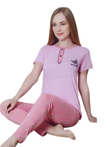 Pijama dama cu maneca scurta si pantaloni lungi din bumbac cod x2905