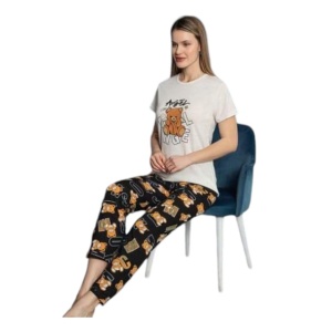 Pijama dama cu maneca scurta si pantaloni lungi model nou cod x5424