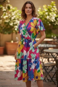 Rochie lunga de vara cu model floral elegant