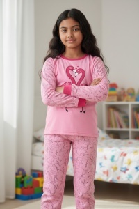 Pijama cu maneca lunga si pantaloni lungi din bumbac pentru copii COD PJ-136