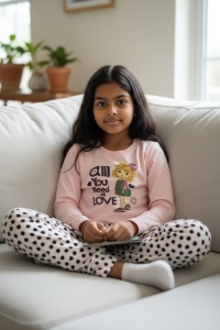 Pijama cu maneca lunga si pantaloni lungi din bumbac pentru copii COD PJ-156