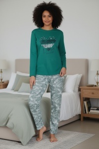 Pijama cu maneca lunga si pantaloni lungi din bumbac pentru dama COD PJ-232