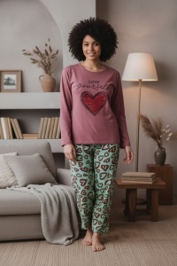 Pijama cu maneca lunga si pantaloni lungi din bumbac pentru dama COD PJ-242