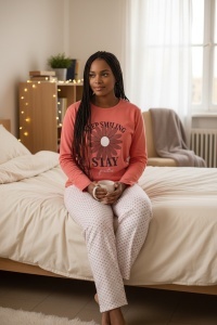 Pijama cu maneca lunga si pantaloni lungi din bumbac pentru dama COD PJ-262