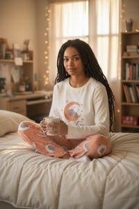 Pijama cu maneca lunga si pantaloni lungi din bumbac pentru dama COD PJ-272