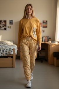 Pijama cu maneca lunga si pantaloni lungi din bumbac pentru dama COD PJ-282
