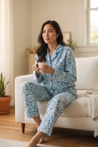 Pijama cu maneca lunga si pantaloni lungi din bumbac pentru dama COD PJ-312