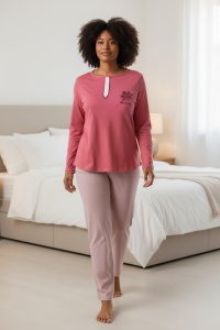 Pijama cu maneca lunga si pantaloni lungi din bumbac pentru dama COD PJ-333