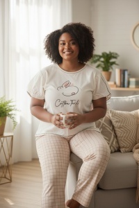 Pijama cu maneca scurta si pantaloni lungi din bumbac pentru dama COD PJ-222