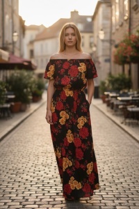 Rochie lunga de vara cu model floral elegant
