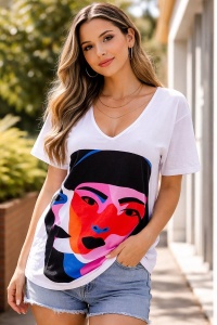 Tricou dama cu maneca scurta si imprimeu modern