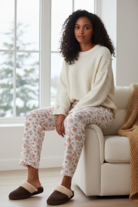 Pantaloni de pijama din bumbac pentru dama COD PNT-057