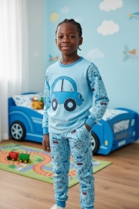 Pijama cu maneca lunga si pantaloni lungi din bumbac pentru copii COD PJ-133