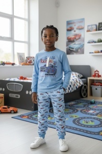 Pijama cu maneca lunga si pantaloni lungi din bumbac pentru copii COD PJ-143