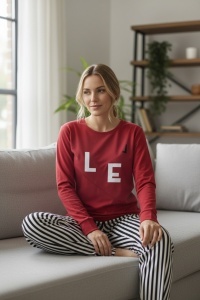 Pijama cu maneca lunga si pantaloni lungi din bumbac pentru dama COD PJ-239